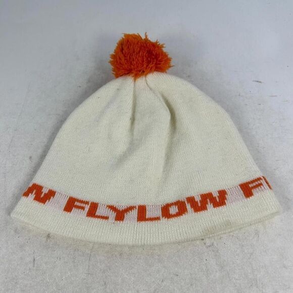 FLYLOW Pom Beanie Hat Cap Women's Ski Snowboard OSFM White Orange Beanies Hats - Picture 6 of 10